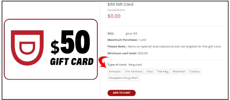 DDC: gift card options